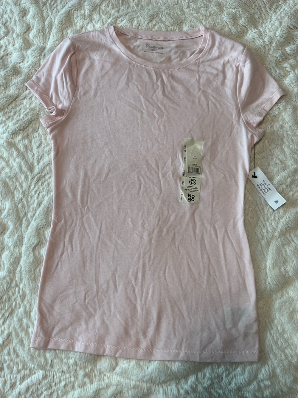 NWT No Boundaries Women’s Pale Pink Short Sleeve Crewneck Tee Size XS